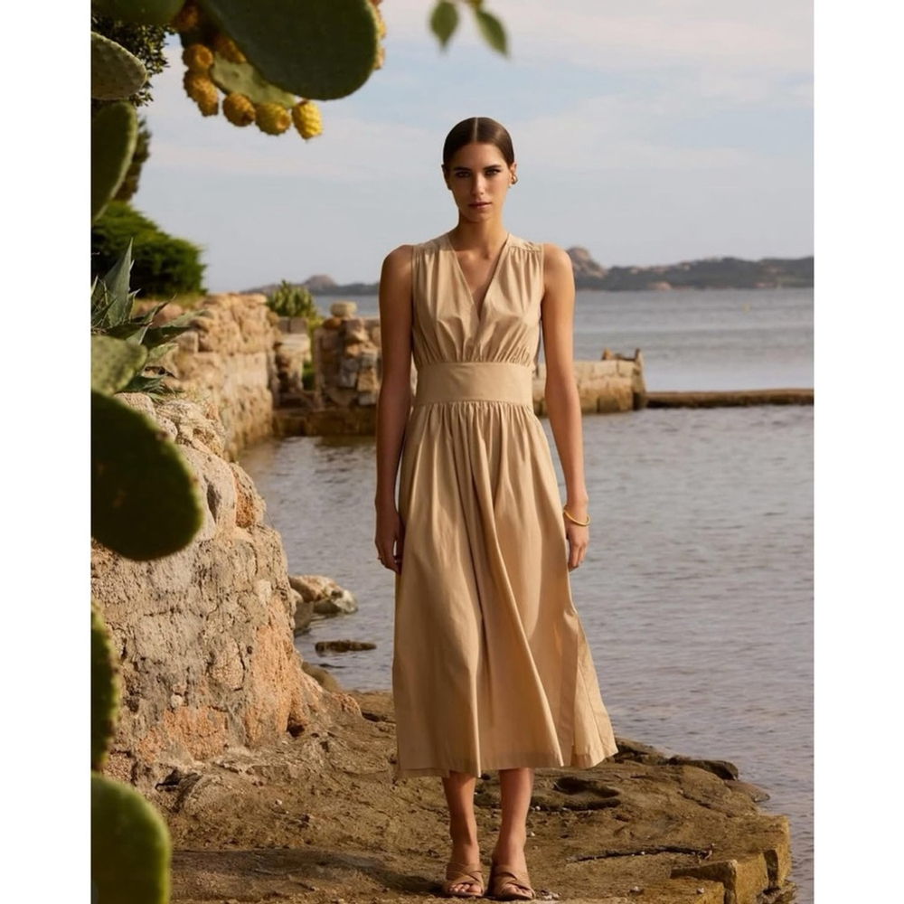 Ottod'Ame Designer Dress Long Poplin Cotton Beige Maxi Casual Chic US 4 - Picture 3 of 16